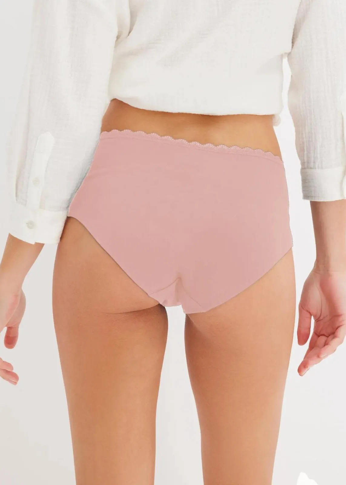 bonprix Wäsche·Still- & Umstandswäsche|Wäsche·Baumwollunterwäsche^Umstandspanty mit Bio-Baumwolle und Spitze (3er Pack) hellgrau meliert + vintagerosa + weiß