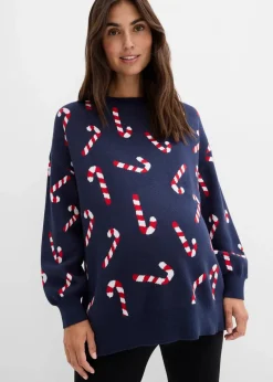 bonprix Bekleidung·Blazer^Umstandspullover mit Stillschlitzen dunkelblau/salsarot/weiß