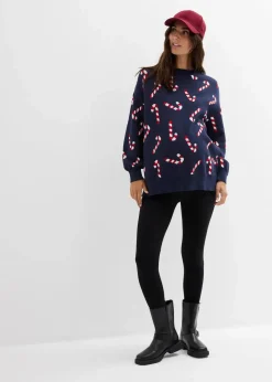 bonprix Bekleidung·Blazer^Umstandspullover mit Stillschlitzen dunkelblau/salsarot/weiß