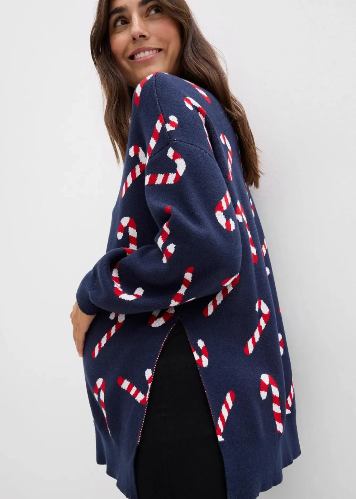 bonprix Bekleidung·Blazer^Umstandspullover mit Stillschlitzen dunkelblau/salsarot/weiß