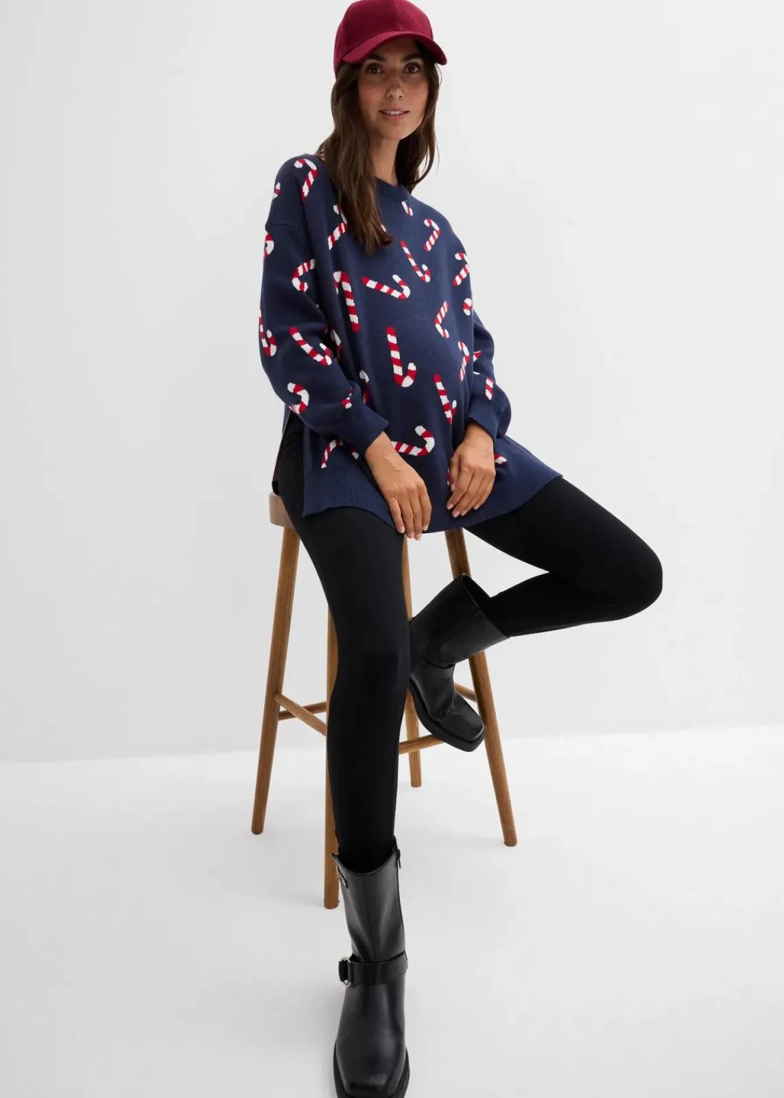 bonprix Bekleidung·Blazer^Umstandspullover mit Stillschlitzen dunkelblau/salsarot/weiß