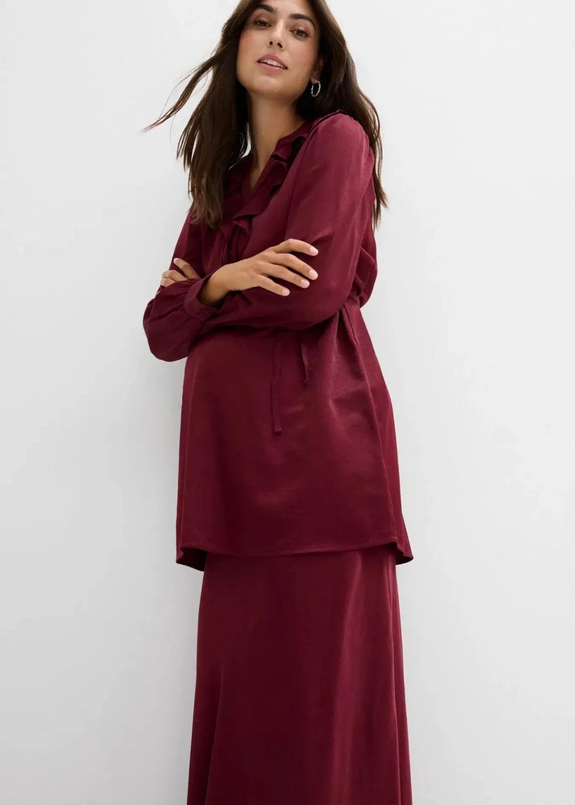 bonprix Bekleidung·Blazer|Umstandsmode^Umstandsrock aus Satin dunkelbeere