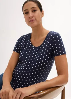 bonprix Nachhaltigere Materialien|Umstandsmode^Umstandsshirts aus Bio-Baumwolle (2er-Pack) weiß+dunkelblau gepunktet