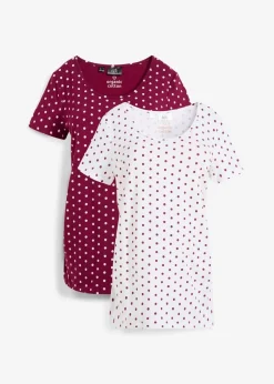 bonprix Bekleidung·Blazer|Umstandsmode^Umstandsshirts aus Bio-Baumwolle (2er-Pack) beere+weiß gepunktet