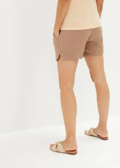 bonprix Umstandsmode|Bekleidung·Blazer^Umstandsshorts aus reinem Baumwoll-Musselin graubraun