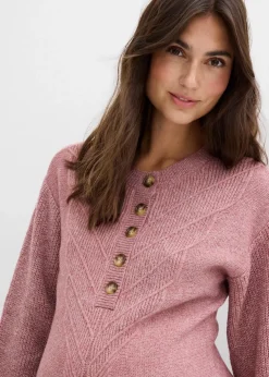 bonprix Bekleidung·Blazer|Umstandsmode^Umstandsstrick- und Stillstrickkleid mit langer Knopfleiste dunkelrose