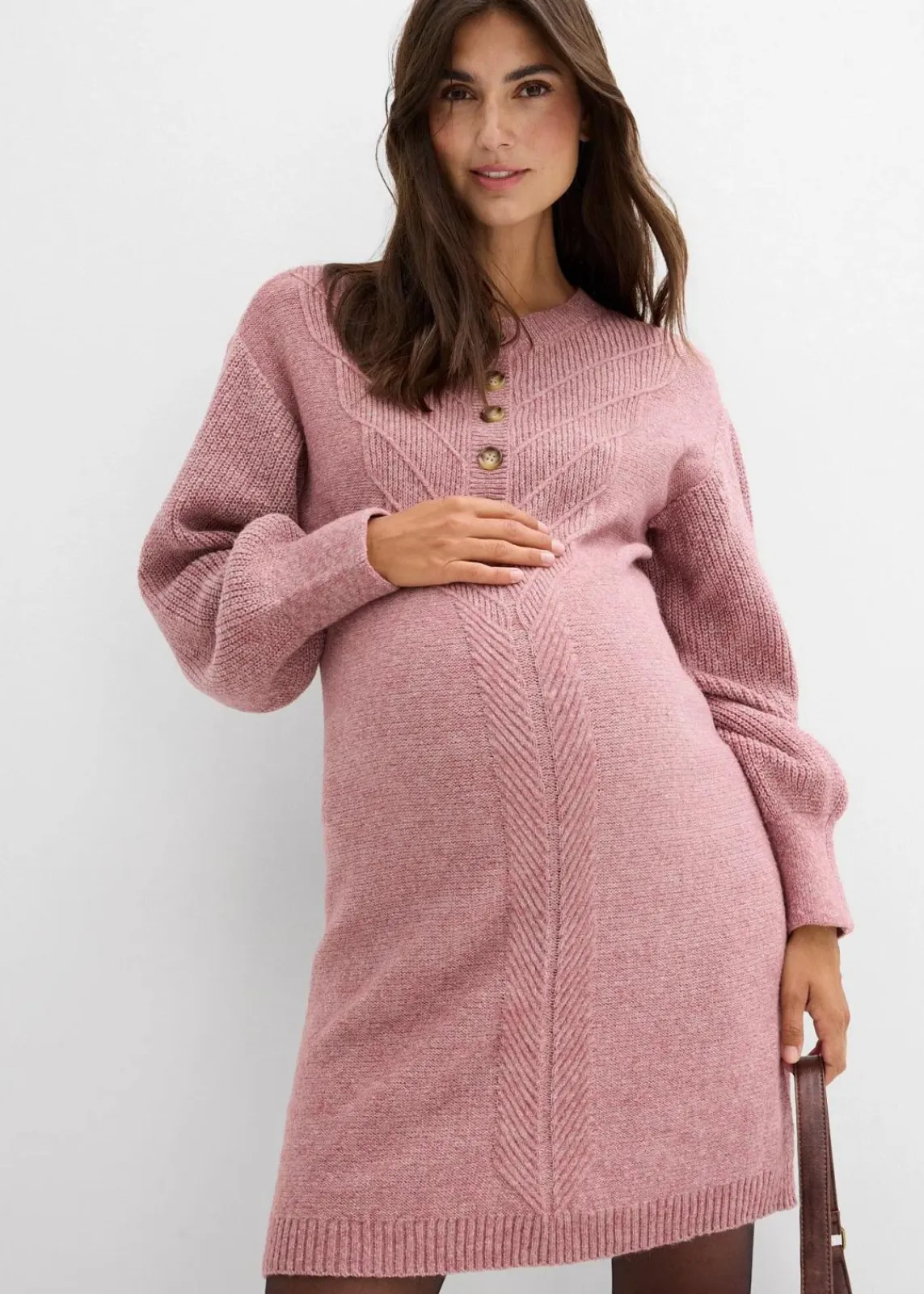 bonprix Bekleidung·Blazer|Umstandsmode^Umstandsstrick- und Stillstrickkleid mit langer Knopfleiste dunkelrose