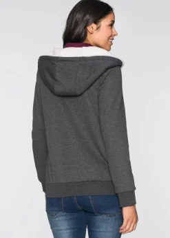 bonprix Bekleidung·Blazer|Umstandsmode^Umstands-Sweatjacke mit Baby-Einsatz und flauschiger Innenseite anthrazit meliert
