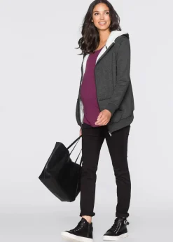 bonprix Bekleidung·Blazer|Umstandsmode^Umstands-Sweatjacke mit Baby-Einsatz und flauschiger Innenseite anthrazit meliert