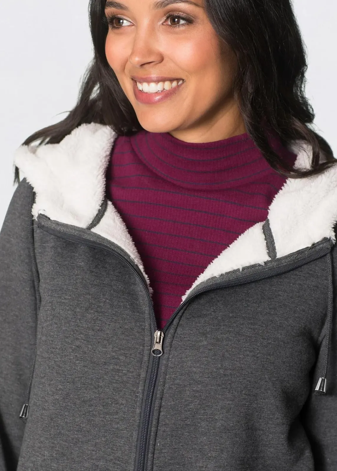 bonprix Bekleidung·Blazer|Umstandsmode^Umstands-Sweatjacke mit Baby-Einsatz und flauschiger Innenseite anthrazit meliert