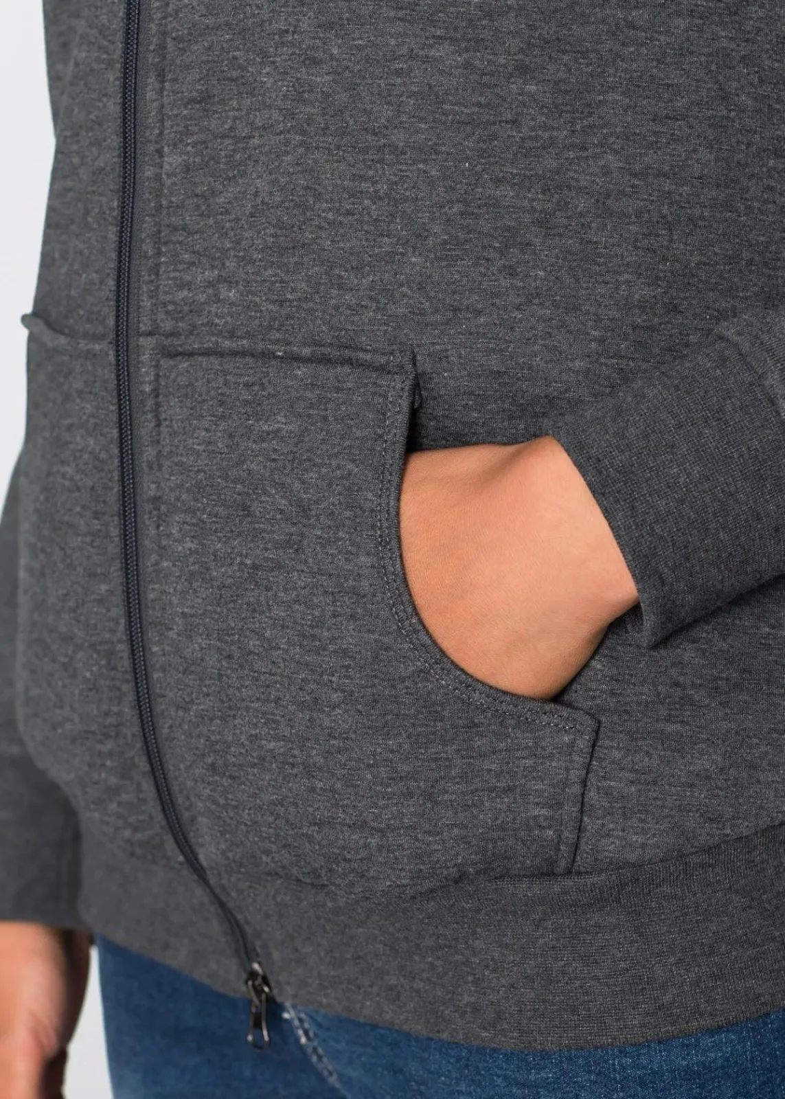 bonprix Bekleidung·Blazer|Umstandsmode^Umstands-Sweatjacke mit Baby-Einsatz und flauschiger Innenseite anthrazit meliert
