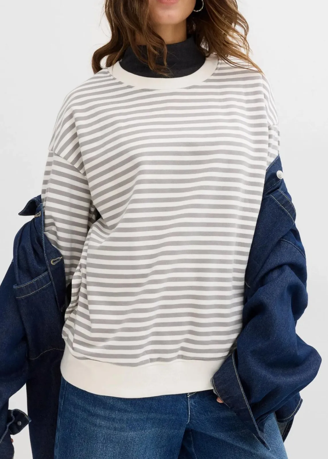 bonprix Bekleidung·Blazer|Umstandsmode^Umstandssweatshirt und Sweatshirt aus Bio-Baumwolle schattengrau/wollweiß gestreift