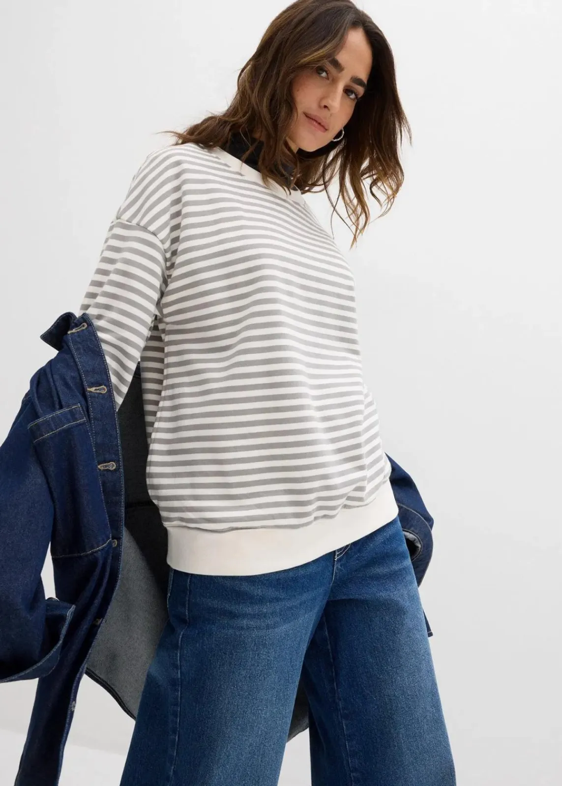 bonprix Bekleidung·Blazer|Umstandsmode^Umstandssweatshirt und Sweatshirt aus Bio-Baumwolle schattengrau/wollweiß gestreift