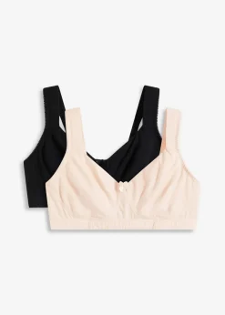 bonprix Große Cups D-H|Nachhaltigere Materialien^Ungepolsterter T-Shirt BH ohne Bügel mit Bio-Baumwolle (2er Pack) sandbeige + schwarz