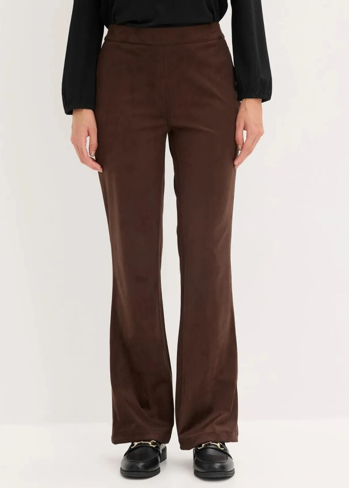 bonprix Hosen|Bekleidung·Kleider^Velourslederimitat Flared Hose dunkelbraun