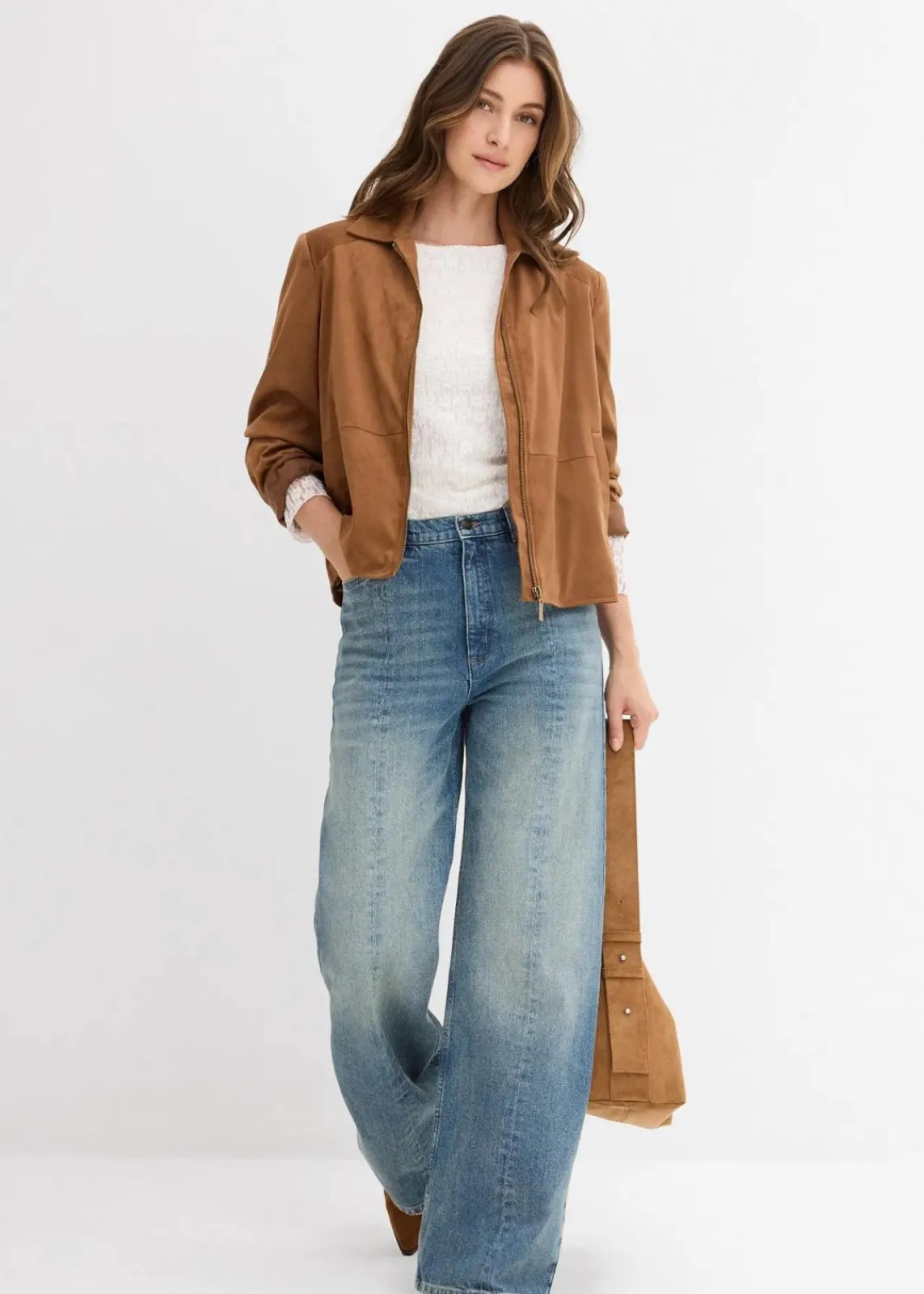 bonprix Bekleidung·Hosen|Jacken & Mäntel^Velourslederimitat-Jacke gewürzbraun