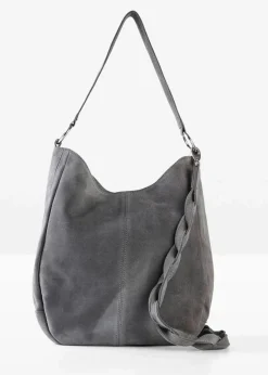 bonprix Taschen^Veloursledertasche mit dekorativem Zusatzriemen grau