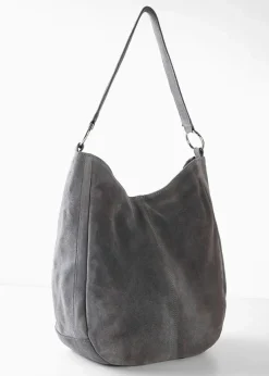 bonprix Taschen^Veloursledertasche mit dekorativem Zusatzriemen grau
