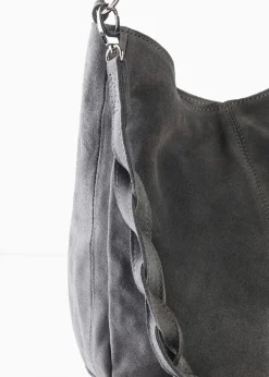 bonprix Taschen^Veloursledertasche mit dekorativem Zusatzriemen grau