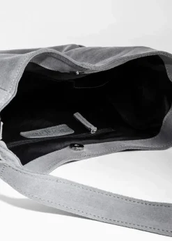 bonprix Taschen^Veloursledertasche mit dekorativem Zusatzriemen grau