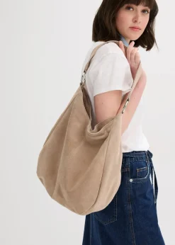 bonprix Taschen^Veloursledertasche mit dekorativem Zusatzriemen taupe
