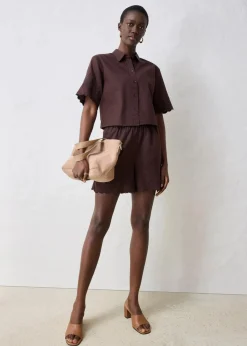 bonprix Bekleidung·Jacken & Mäntel|Premium^verkürzte Hemdbluse mit Seidenanteil dunkelbraun