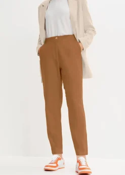 bonprix Nachhaltigere Materialien|Hosen^Verkürzte High-Waist-Hose aus Leinen-Viskose-Mix cognac braun