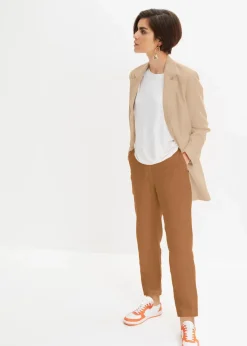 bonprix Nachhaltigere Materialien|Hosen^Verkürzte High-Waist-Hose aus Leinen-Viskose-Mix cognac braun
