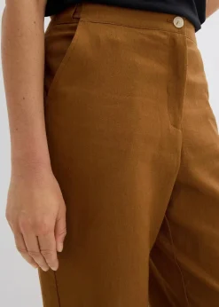 bonprix Nachhaltigere Materialien|Hosen^Verkürzte High-Waist-Hose aus Leinen-Viskose-Mix cognac braun