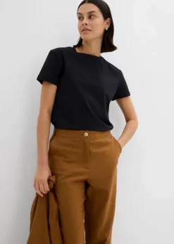 bonprix Nachhaltigere Materialien|Hosen^Verkürzte High-Waist-Hose aus Leinen-Viskose-Mix cognac braun