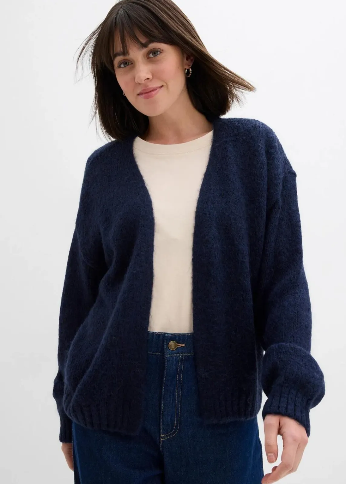 bonprix Pullover & Strickjacken|Bekleidung·Jeans^Verkürzte Oversize Grobstrickjacke dunkelblau