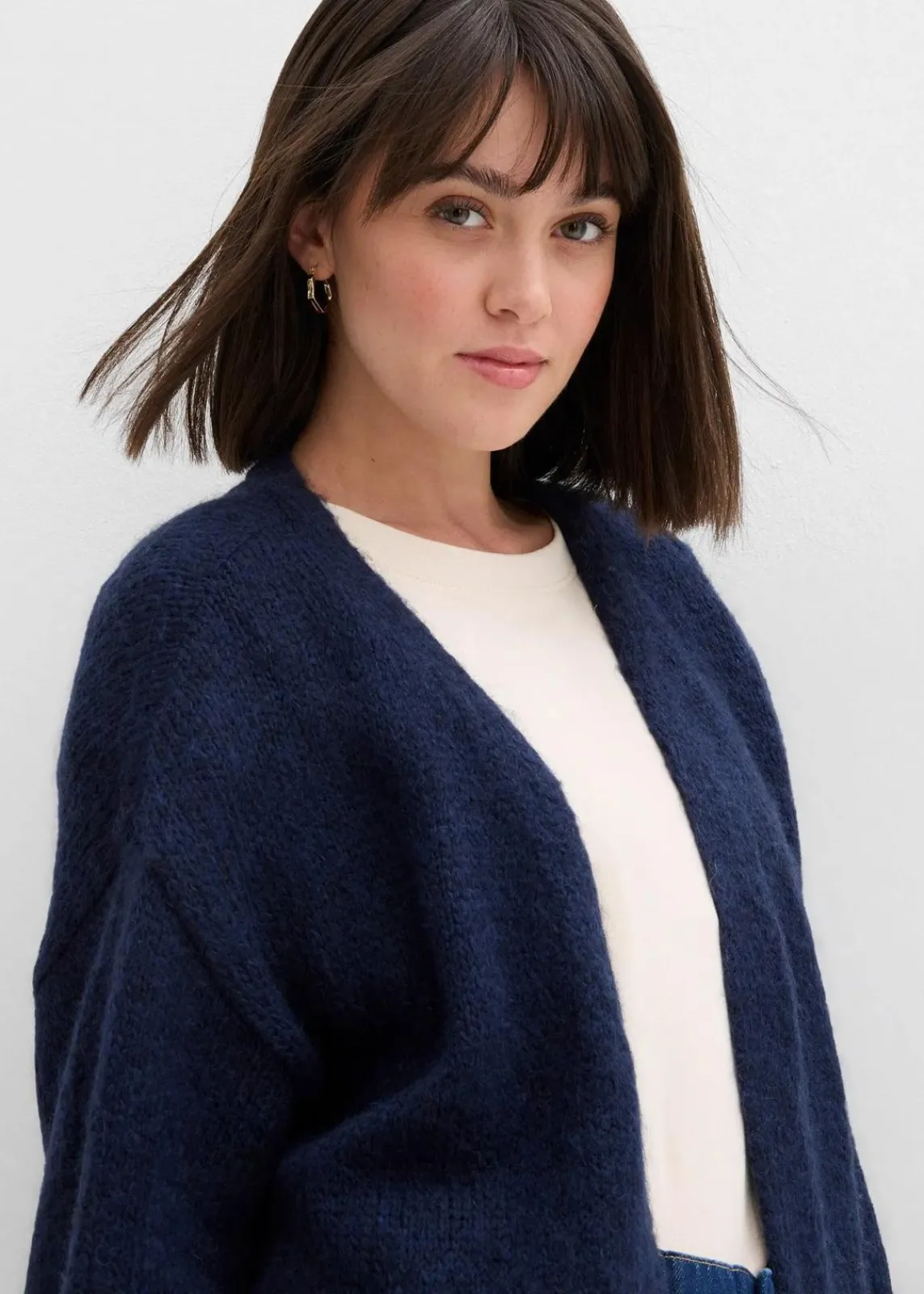 bonprix Pullover & Strickjacken|Bekleidung·Jeans^Verkürzte Oversize Grobstrickjacke dunkelblau
