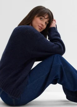 bonprix Pullover & Strickjacken|Bekleidung·Jeans^Verkürzte Oversize Grobstrickjacke dunkelblau