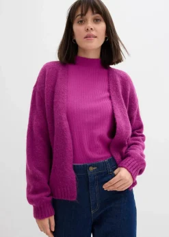 bonprix Bekleidung·Umstandsmode|Strickmode^Verkürzte Oversize Grobstrickjacke dunkelfuchsia