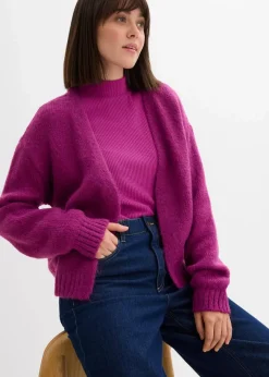 bonprix Bekleidung·Umstandsmode|Strickmode^Verkürzte Oversize Grobstrickjacke dunkelfuchsia