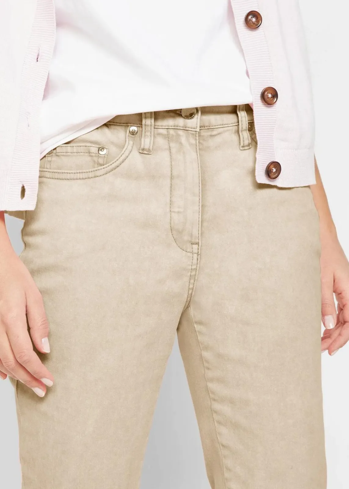 bonprix Bekleidung·Kleider|Hosen^Verkürzte Twill-Hose im Used-Look hellsand