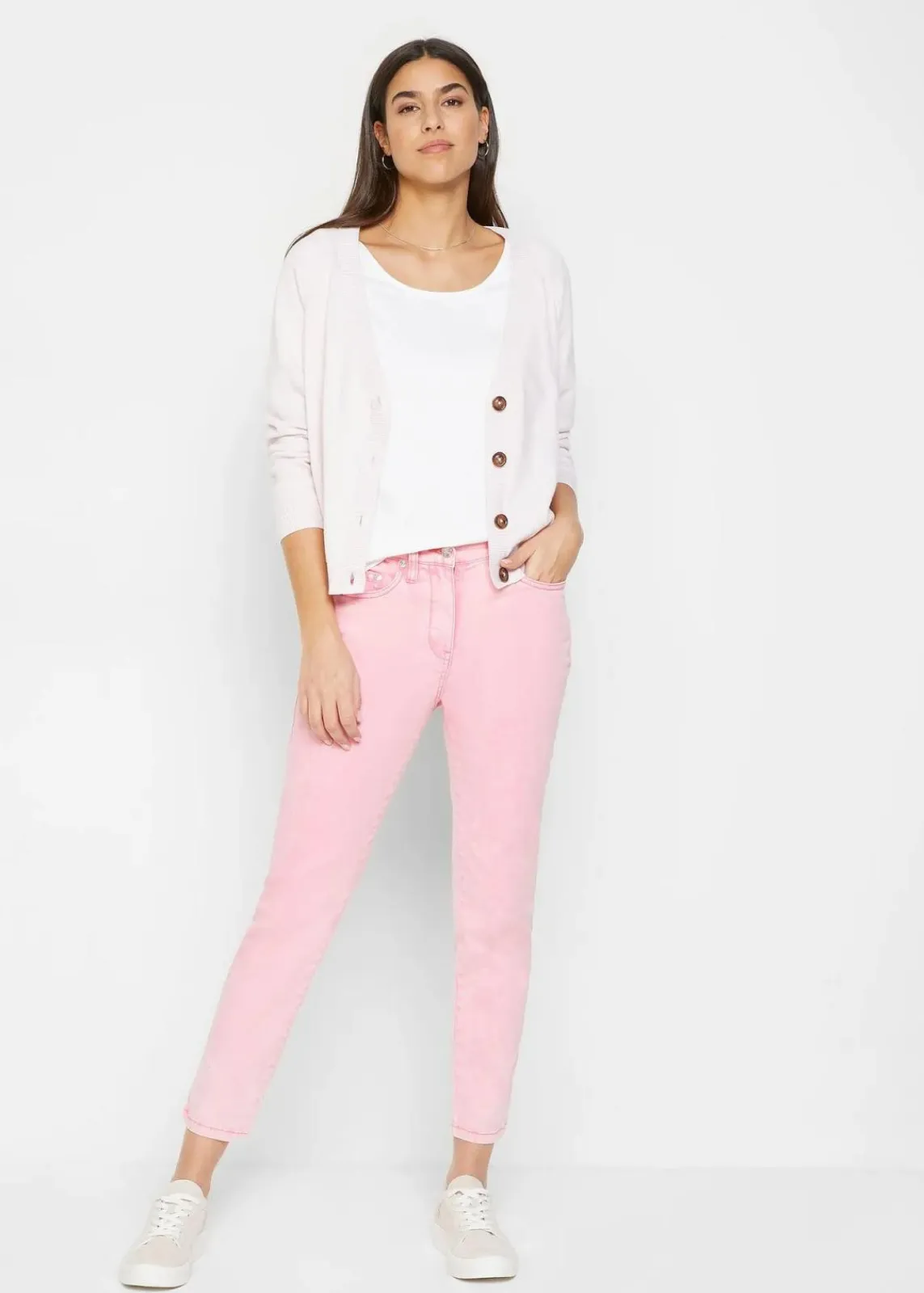 bonprix Hosen|Bekleidung·Kleider^Verkürzte Twill-Hose im Used-Look knallrosa