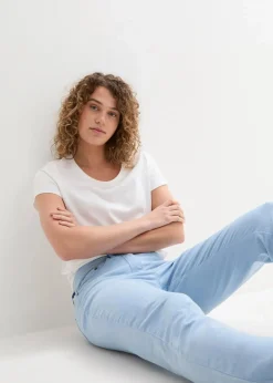bonprix Hosen|Bekleidung·Kleider^Verkürzte Twill-Hose im Used-Look hellblau