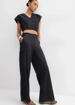 bonprix Blusen & Tuniken|Shirts & Tops^Verkürztes Blusentop schwarz