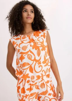 bonprix Bekleidung·Jacken & Mäntel|Blusen & Tuniken^verkürztes Blusentop aus fließender Viskose wollweiß/mango floral