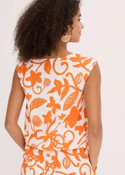 bonprix Bekleidung·Jacken & Mäntel|Blusen & Tuniken^verkürztes Blusentop aus fließender Viskose wollweiß/mango floral