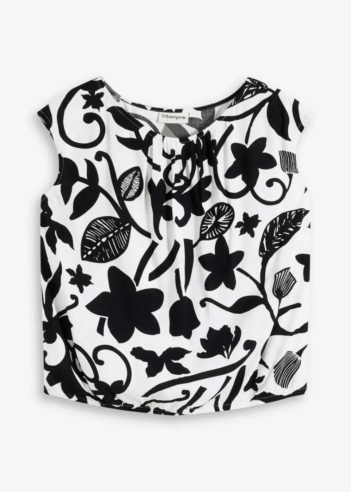 bonprix Nachhaltigere Materialien|Shirts & Tops^verkürztes Blusentop aus fließender Viskose wollweiß/schwarz floral