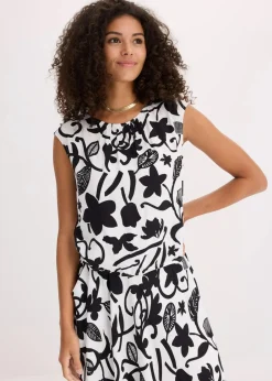 bonprix Nachhaltigere Materialien|Shirts & Tops^verkürztes Blusentop aus fließender Viskose wollweiß/schwarz floral