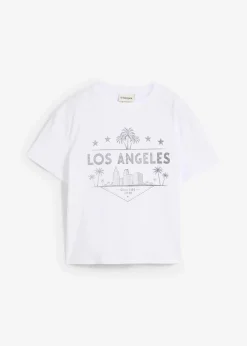 bonprix Shirts & Tops^Verkürztes T-Shirt aus Jersey weiß/schwarz bedruckt