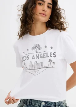 bonprix Shirts & Tops^Verkürztes T-Shirt aus Jersey weiß/schwarz bedruckt