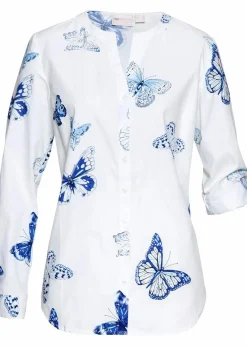 bonprix Bekleidung·Jacken & Mäntel|Blusen & Tuniken^Viskose Bluse bedruckt weiß/blau bedruckt