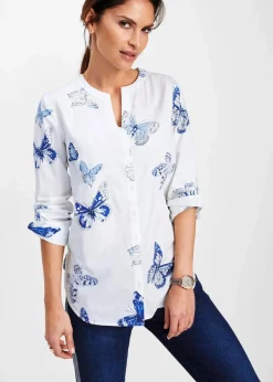 bonprix Bekleidung·Jacken & Mäntel|Blusen & Tuniken^Viskose Bluse bedruckt weiß/blau bedruckt