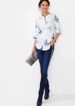 bonprix Bekleidung·Jacken & Mäntel|Blusen & Tuniken^Viskose Bluse bedruckt weiß/blau bedruckt