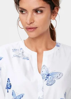 bonprix Bekleidung·Jacken & Mäntel|Blusen & Tuniken^Viskose Bluse bedruckt weiß/blau bedruckt