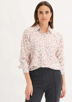 bonprix Bekleidung·Jacken & Mäntel|Blusen & Tuniken^Viskose- Bluse mit Fledermausärmeln wollweiß/silberlila/hellrosa
